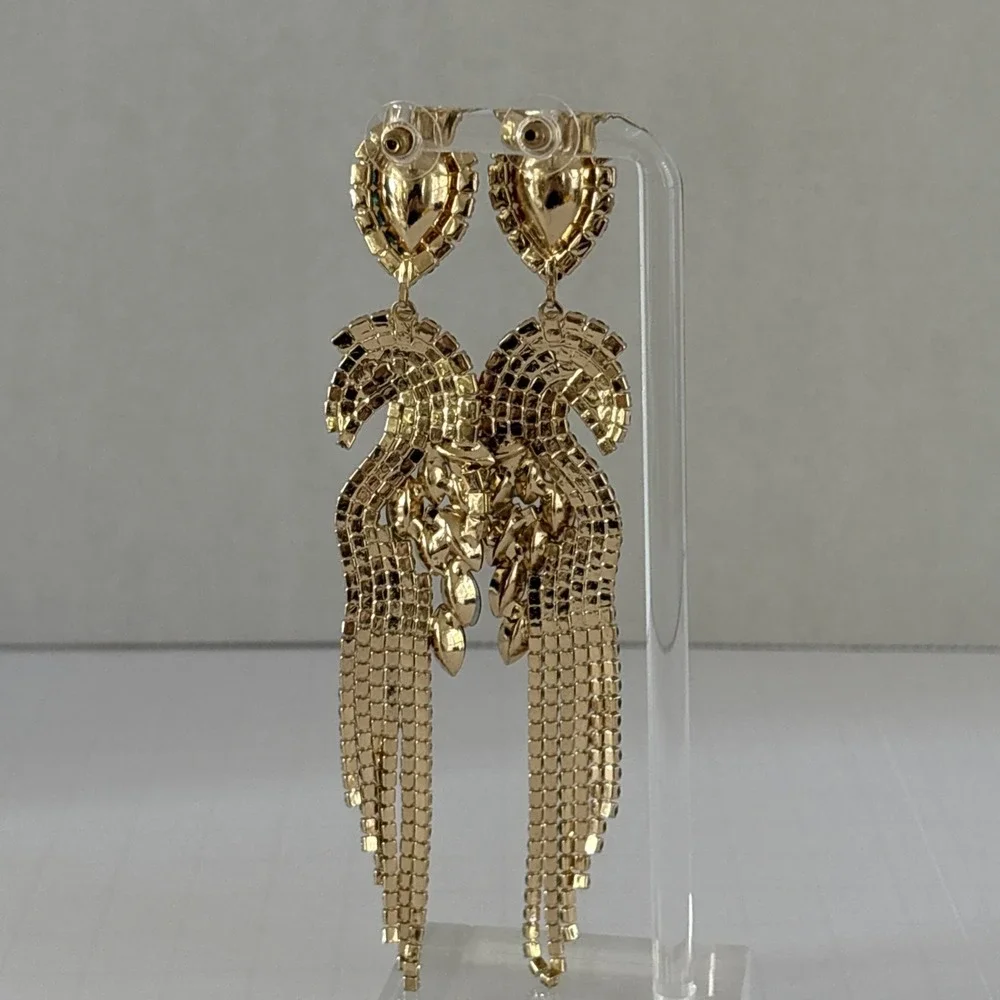 Elegant Multicolor Rhinestone Bird Parrot Dangle Earrings 5 inch Long